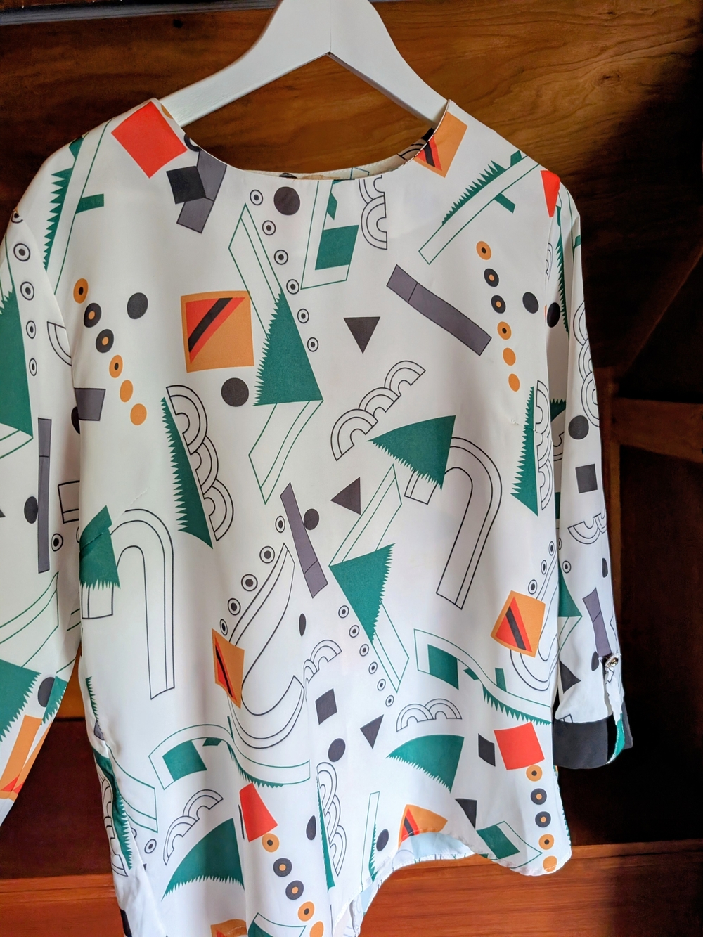 Vintage Geometric-Print Blouse